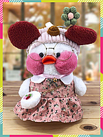 Мягкая игрушка Утка Лалафан в одежде с очками Cafe mimi duck Lalafanfan Duck уточка лалафанфан в платье