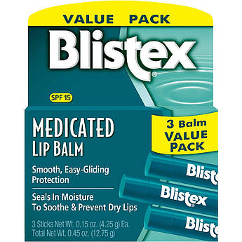 Захисний бальзам-стік для губ Blistex Medicated Lip Balm SPF 15 Value Pack 3 шт х 4 г