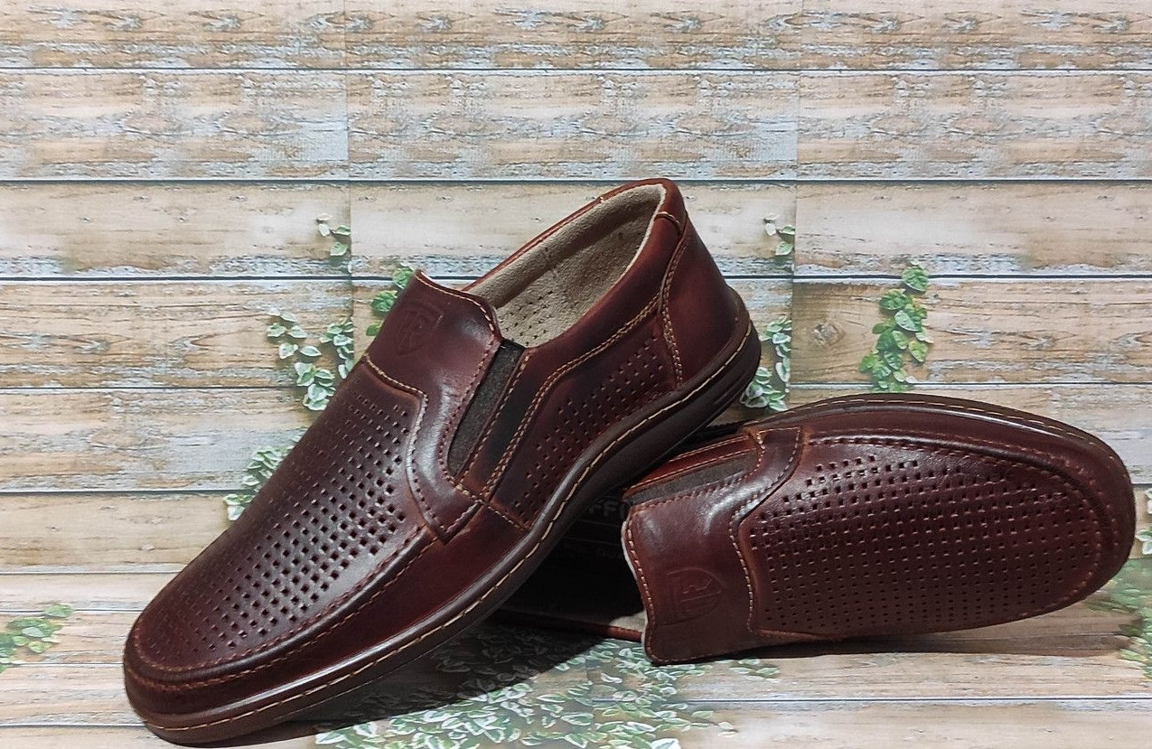 Чоловічі шкіряні літні комфортні туфлі TRAFFIC 0436, коричневі, розм. 43