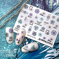 3D Слайдер-дизайн Зима і Новий Рік - Новорічні наклейки для нігтів Сніжинки Камені Fashion Nails 3Dcrystal/65