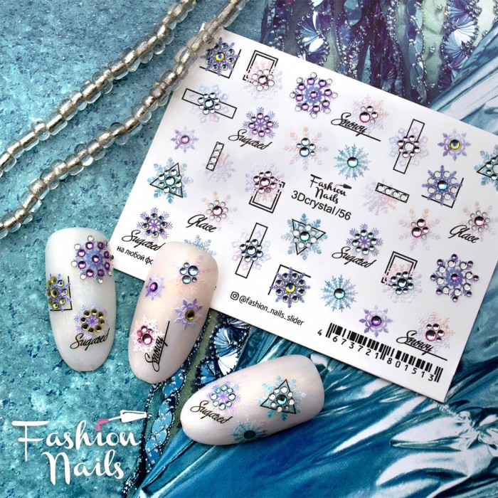3D Слайдер-дизайн Зима і Новий Рік - Новорічні наклейки для нігтів Сніжинки Камені Fashion Nails 3Dcrystal/65