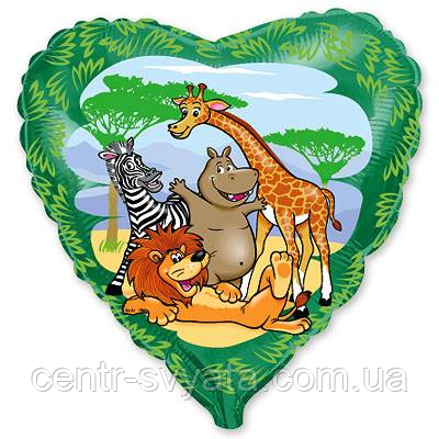 Фольгована кулька Flexmetal 18"(45 см) Серце Тварини в джунглях