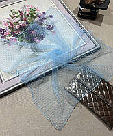 Легкий фатиновый платок Горох мини 75*75 см голубой 1
