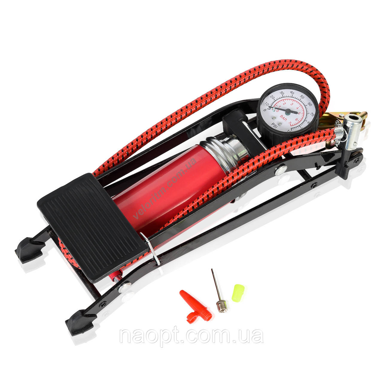 Насос ножний Посилений шток із манометром. Насос автомобільний. Автомобіль насос. Насос для автомобіля., фото 1