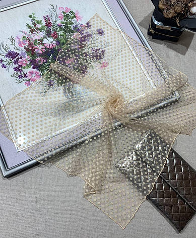 Легка фатінова хустка Горох міні 70*70 см бежева 3, фото 2