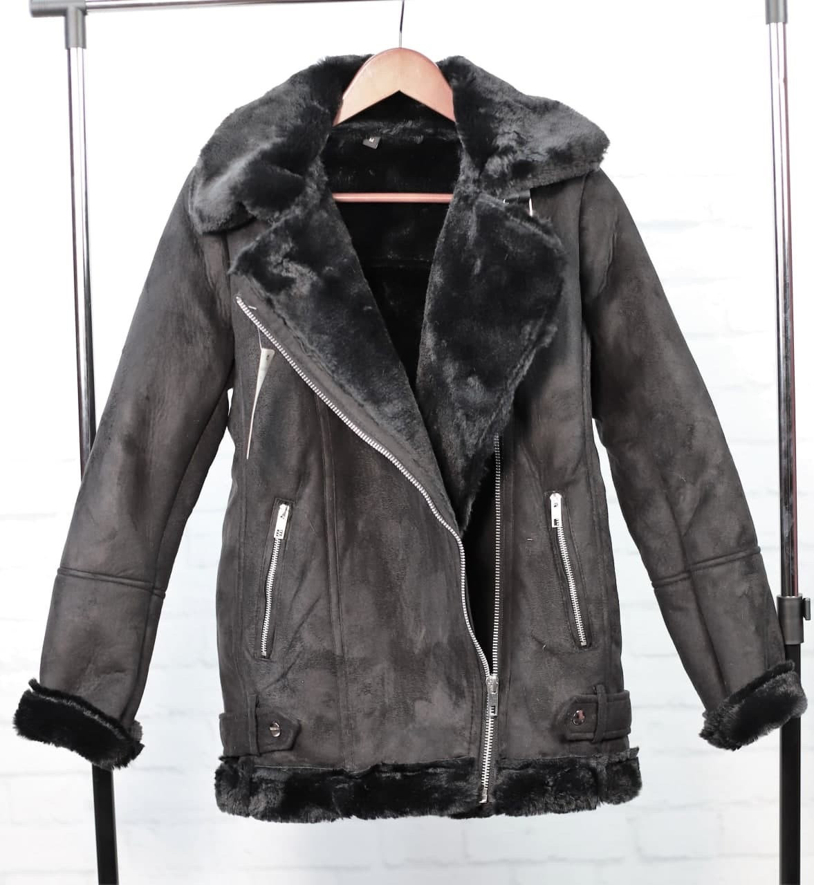 Дубленка Женская Косуха Авиатор Черная Экозамш. Размеры: S,M,L ...