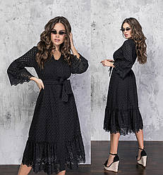 Шикарне пишне плаття двійка з натуральної прошви і підкладу, з поясом і воланом по подолу