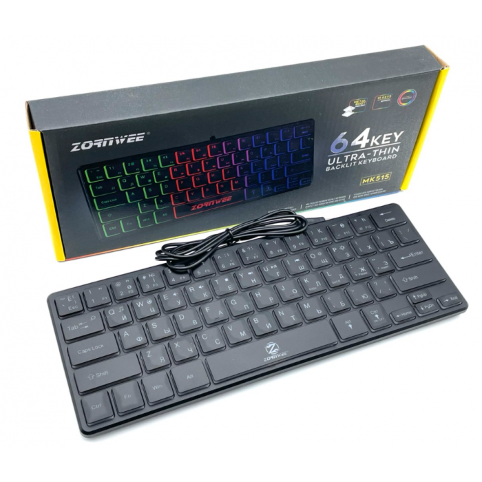 Клавиатура проводная ZORNWEE MK-515 с RGB подсветкой 64 клавиши - фото 1 - id-p1602936568