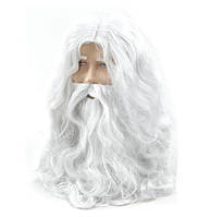 Белый парик Иисуса или Деда Мороза с бородой и усами, волнистые волосы, косплей, аниме. Санта Клаус