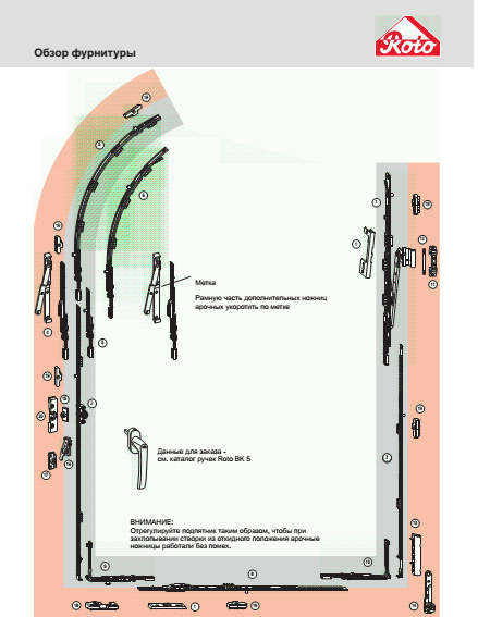 Поворотно-відкидна фурнітура Roto для аркових вікон NT 12/20-13 для ПВХ (550*1600) - фото 1 - id-p257945405