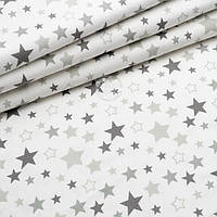Фланель детская "Звёздный карнавал" серые и графитовые звёзды на белом, ширина 180 см