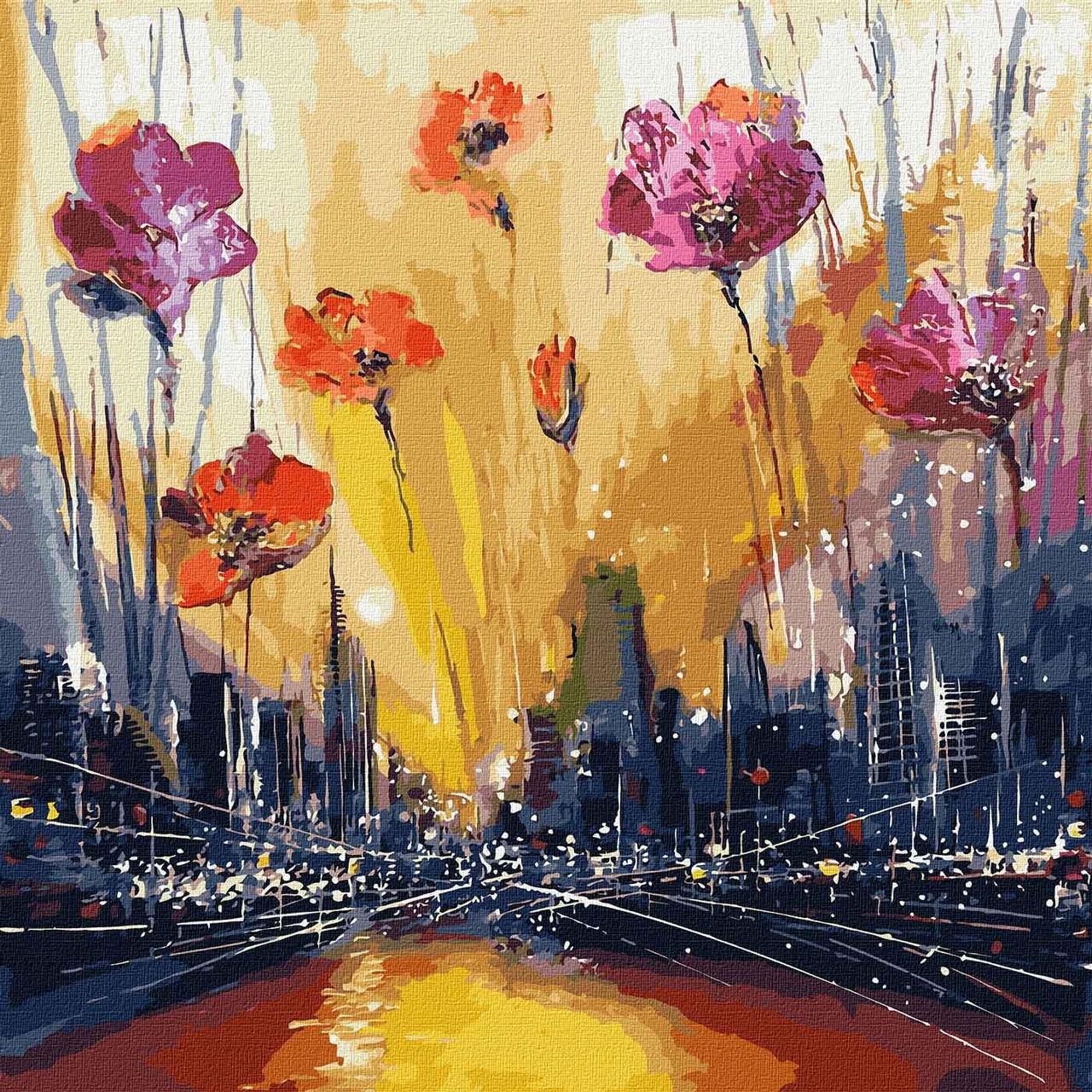 Картина за номерами KHO5025 Маки над мегаполисом ©Игорь Сокольский, 40x40см. Ideyka