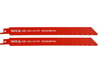 Полотна для дерева та металу, бі-металеві, до саблевої пилки l=225 мм, h = 1 мм, 24 зуби YATO YT-33934