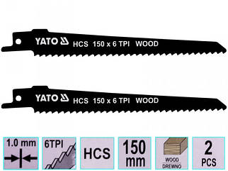 Полотна для дерева, до шаблевої пилки l = 150 мм, h = 1 мм, 6 зубів/1", 2 шт. YATO YT-33935