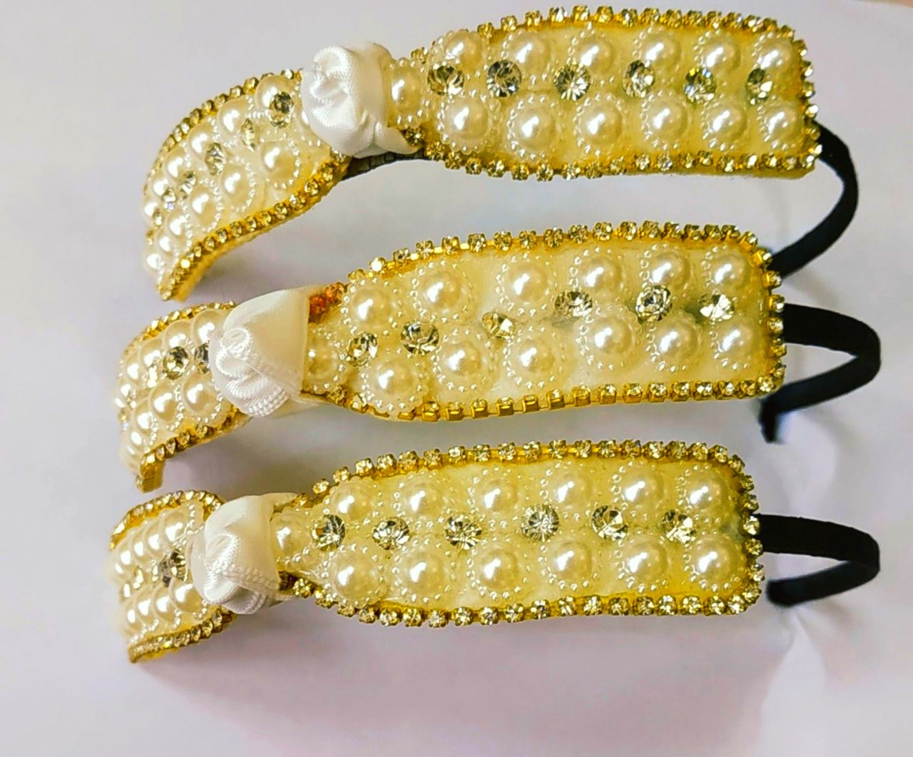 Обруч для волосся, ЦІНА ЗА УПАКОВКУ 2ШТ, бант з камінням та перлами, в кор. 18*18*8 см, фото 1