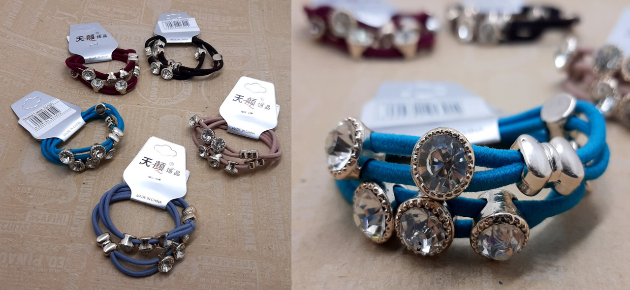 Резинка для волосся, 3 камені, на планш. 6 см, фото 1