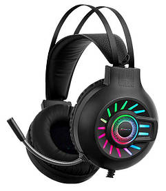 Комп'ютерні ПК ігрові геймер навушники гарнітура XTRIKE ME GH-605 з різнобарвною RGB-підсвіткою й мікрофоном