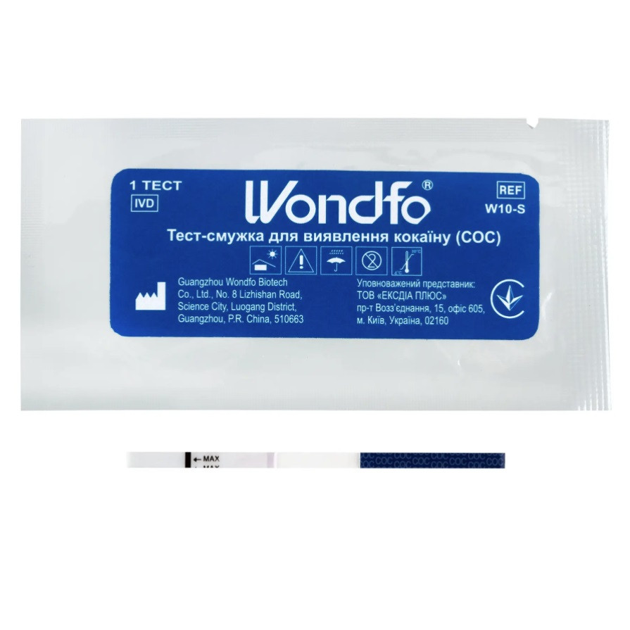 Тест на кокаїн СОС, WONDFO W10-S, 1 шт, фото 1