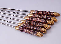 Шампура с деревянными ручками Охотничьи в колчане, кап клена, латунь