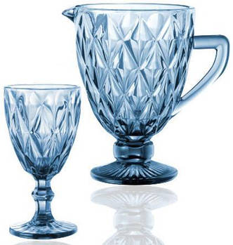 Набір для напоїв Elodia "Грані" 6 келихів 320мл hotdealhotdeal hotdeal  hotdeal  hotdeal  і глечик 1.1л, кобальтове скло