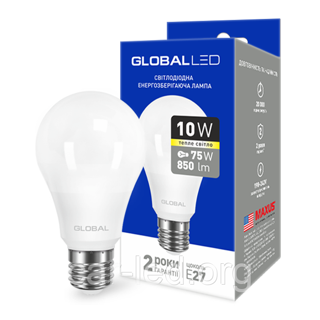 LED лампа GLOBAL A60 10W мягкий свет 220V E27 AL (1-GBL-163) (NEW)