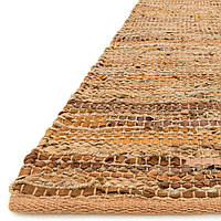 Бежево пісочний в'язаний килим зі шкіри та замші 