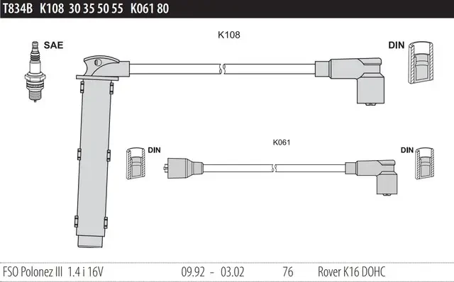 Дроти запалювання Tesla T834B для Polonez 1.4, фото 1