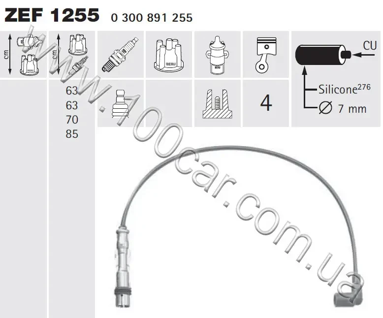 ZEF 1255, Дроти запалювання Beru (к-т) SEAT AROSA 1,0, CORDOBA 1,4, IBIZA III 1,4