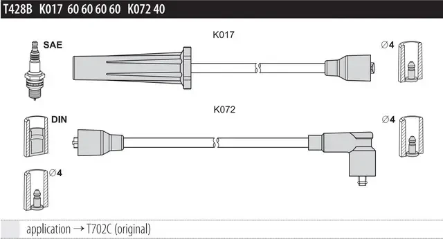 Дроти запалювання Tesla T428B для Audi 100 1.6, 2.0-2.0E, 80 1.6 A4 1.6