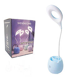 Настільна світлодіодна лампа акумуляторна з usb підключенням блакитна підставка для ручок та олівців