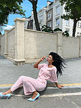 Трендовий жіночий костюм цього літа блуза та штани палаццо з жниварки розміри норма та батал, фото 3