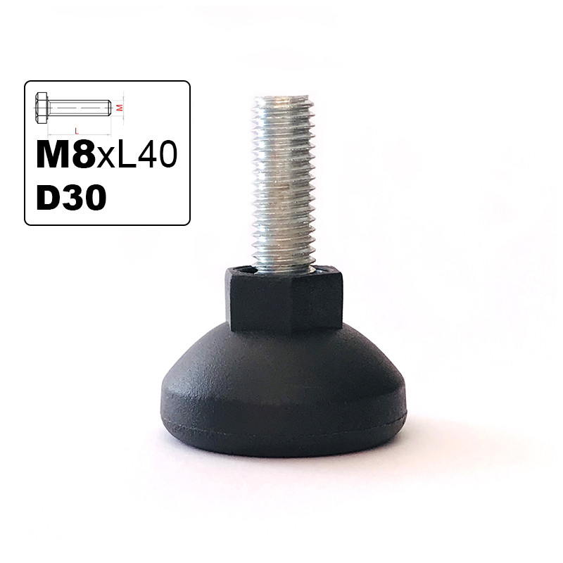 Опора регульована з різьбою M8х40 D30 (ніжка меблева гвинтова)