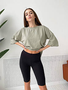 Жіночі чорні велосипедки по коліно з трикотажу на високій посадці 65sw1