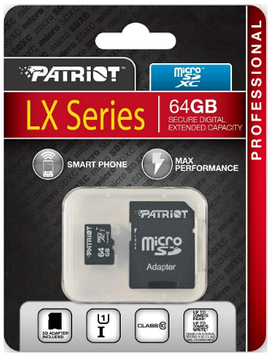 Карта пам`яті 64Gb Micro-SDHC(UHS-1) Patriot LX series (adapter) class10 №5581