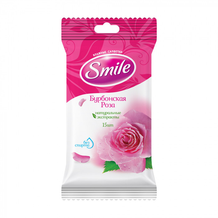 Серветки вологі "New Smile Daily" (15шт) Бурбонська троянда