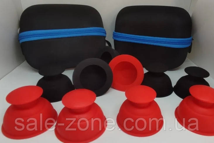 Набір масажних силіконових банок Rockpods 10 штук у кейсі (Чорні та червоні)