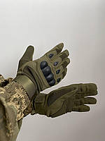 Тактические перчатки Полнопалые цвета олива, с кастетом, кожа и п/э, размеры L - ХL XL