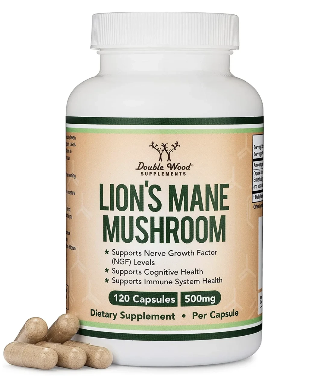 Double Wood Lion's Mane Mushroom / Ежовик гребенчатый для когнитивного здоровья 120 капс BX554, фото 1