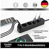 Tate Guard 4-контактний подовжувач, 3 порти USB, 16A/4000W, 5V/2.4A,, фото 3