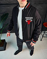 Куртка мужская оверсайз Chicago Bulls весенняя осенняя черная Ветровка демисезонная Бомбер