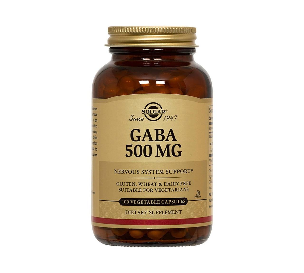 GABA Габба (Гамма-аміномасляна кислота), Solgar США, 500 мг, 100 капс скло