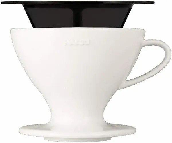 Пуровер воронка v60 02 Hario для приготування фільтр кави, з багаторазовим фільтром, кераміка, Білий, 400 мл