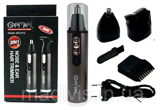 Тример для бороди, носа та скронь GEMEI GM-3112 2в1 з насадкою для вух, фото 1