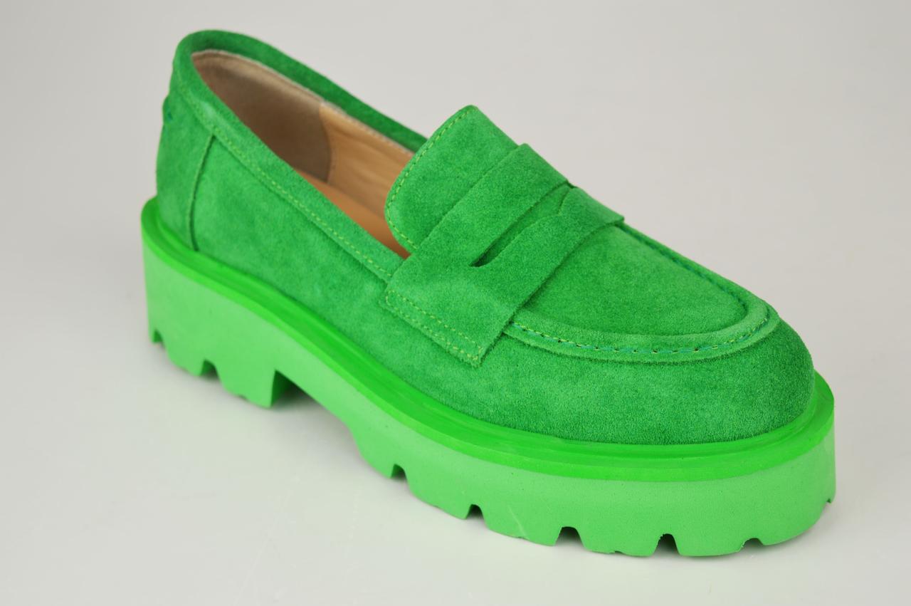 Лоферы женские Evromoda 1030683 36 Зеленые замша