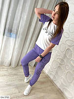 Костюм спортивний прогулянковий модний зручний двокольоровий з написом футболка і штани арт 3779, фото 1