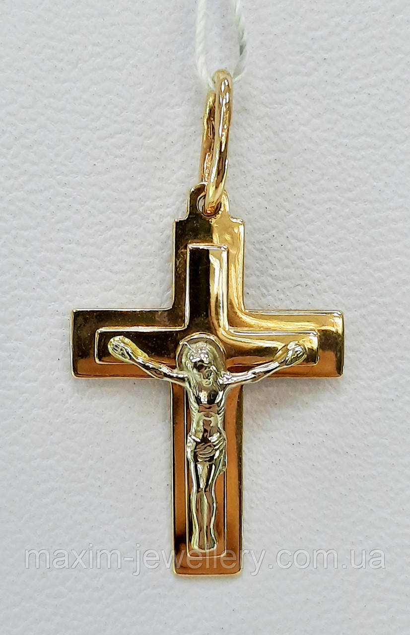 Хрест з розп'яттям в червоному золоті, фото 1