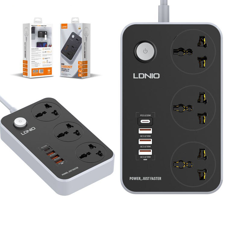 Мережевий фільтр із швидкою зарядкою USB LDNIO SC3412 QC3.0 / PD3.0 20W - 2 метри