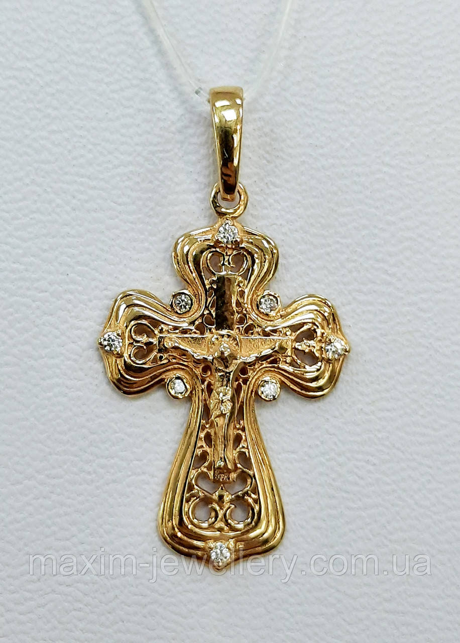 Хрест з цирконієм в червоному золоті, фото 1