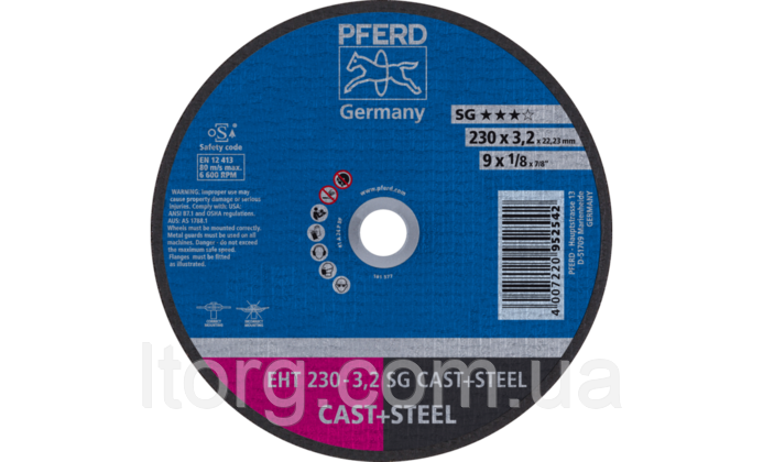 Pferd Круг відрізний 230*3,2*22 SG CAST+STEEL чавун/сталь