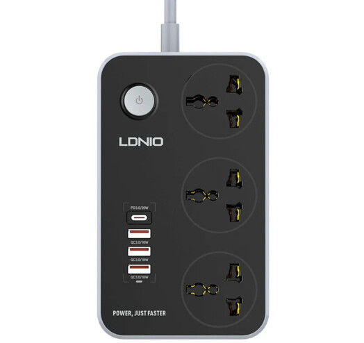 Фільтр мережі з швидкою зарядкою USB LDNIO SC3412 QC3.0 Ручна Чорний PD3.0